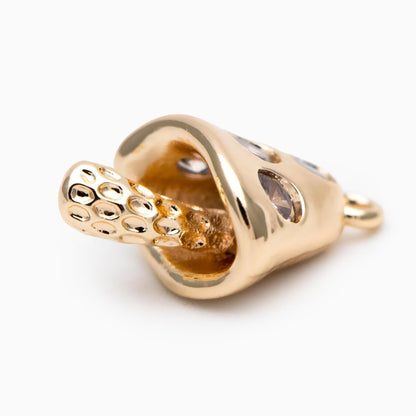 4pcs Gold CZ Pave Mushroom Charm 18x12mm, Real Gold plated Brass Mushroom Pendants (GB-2990)