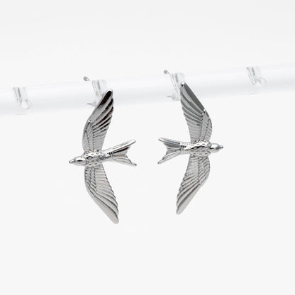 10pcs Gold/ Silver Tone Swallow Earrings, 18K Real Gold/ Rhodium Plated Brass, Bird Stud Earrings (GB-4675)