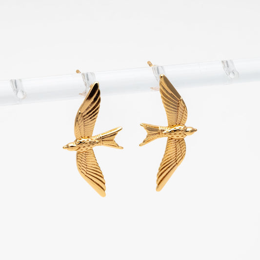 10pcs Gold/ Silver Tone Swallow Earrings, 18K Real Gold/ Rhodium Plated Brass, Bird Stud Earrings (GB-4675)