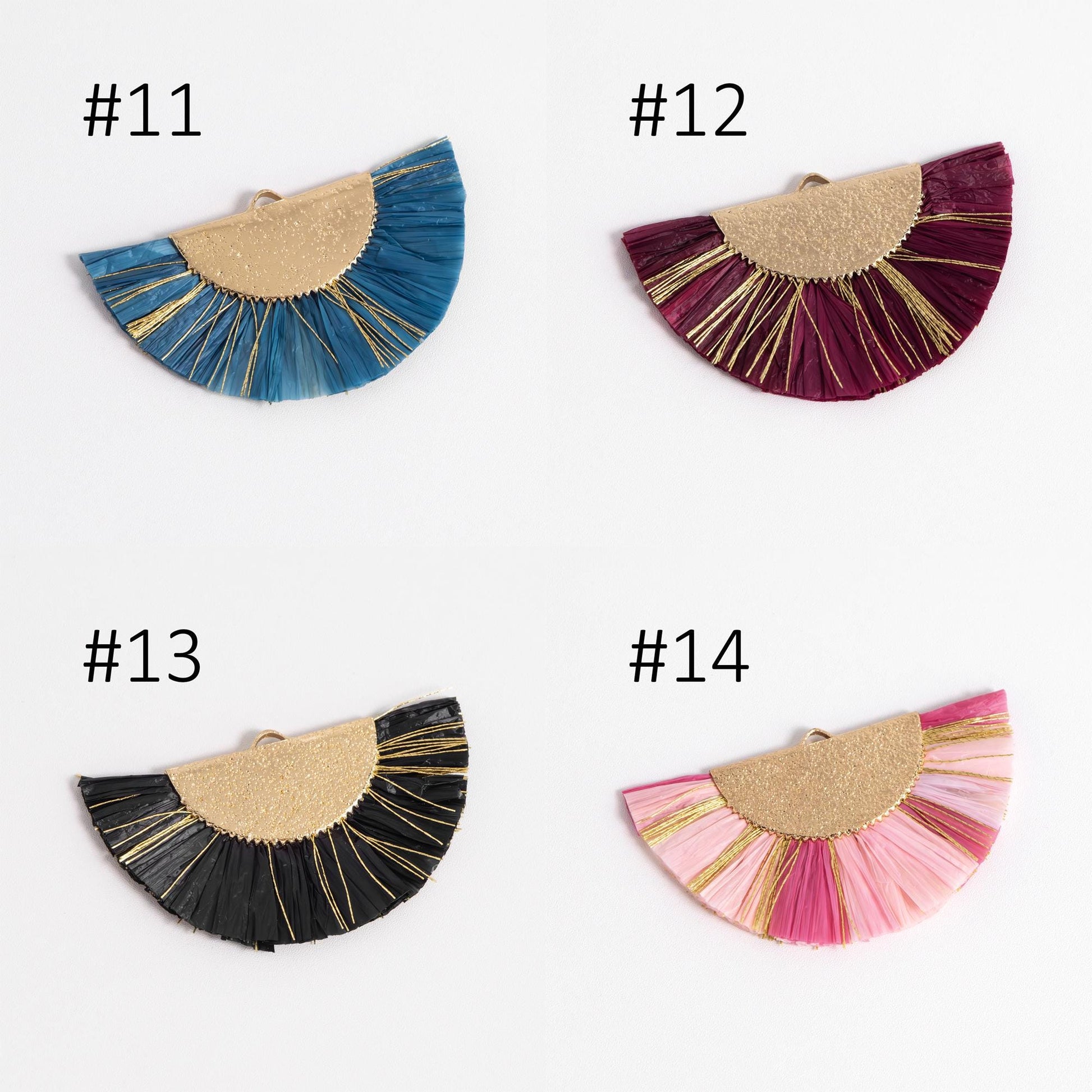 10pcs Fan Tassel Pendants 46x28mm, Raffia Tassel Charms for Earrings (FB-016)