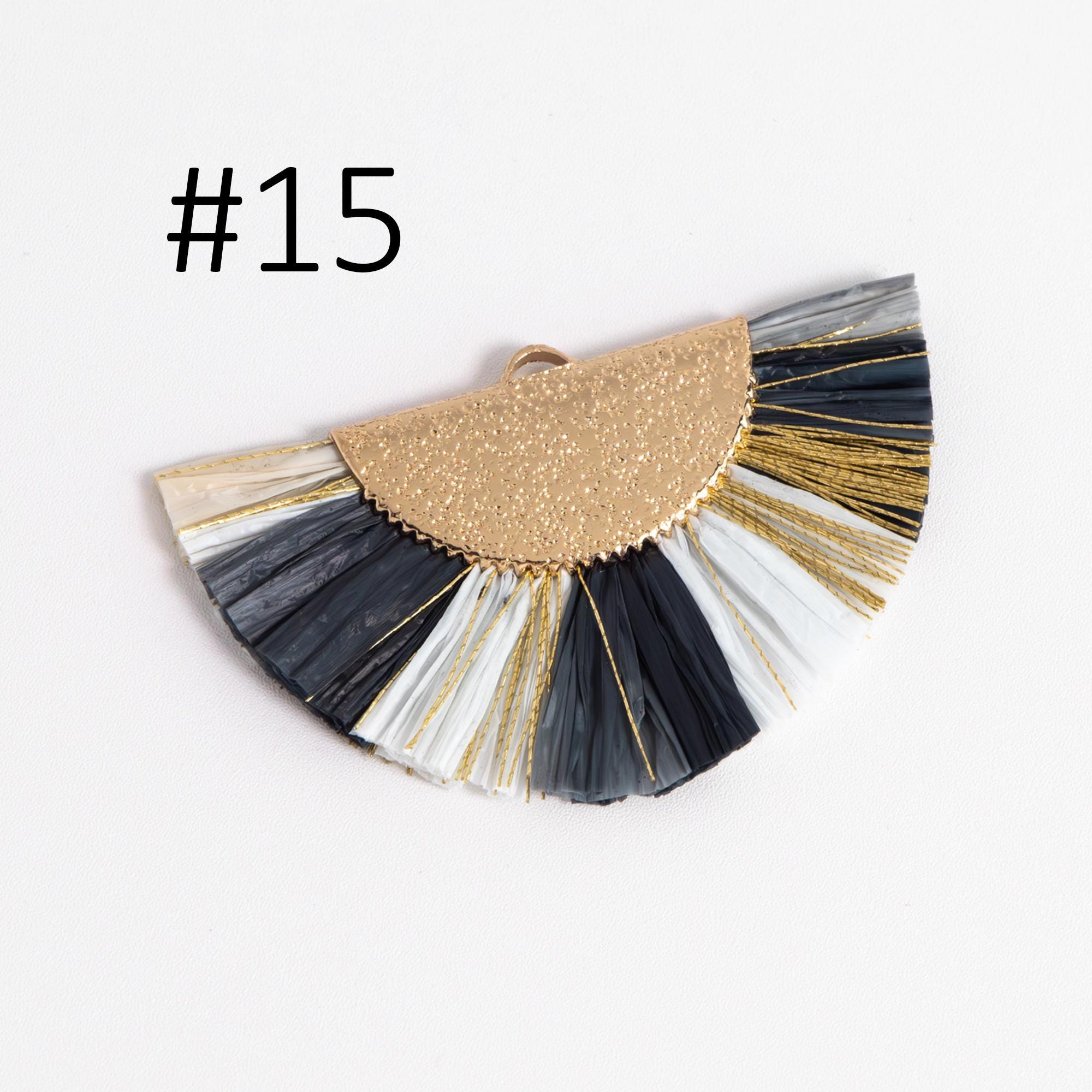10pcs Fan Tassel Pendants 46x28mm, Raffia Tassel Charms for Earrings (FB-016)