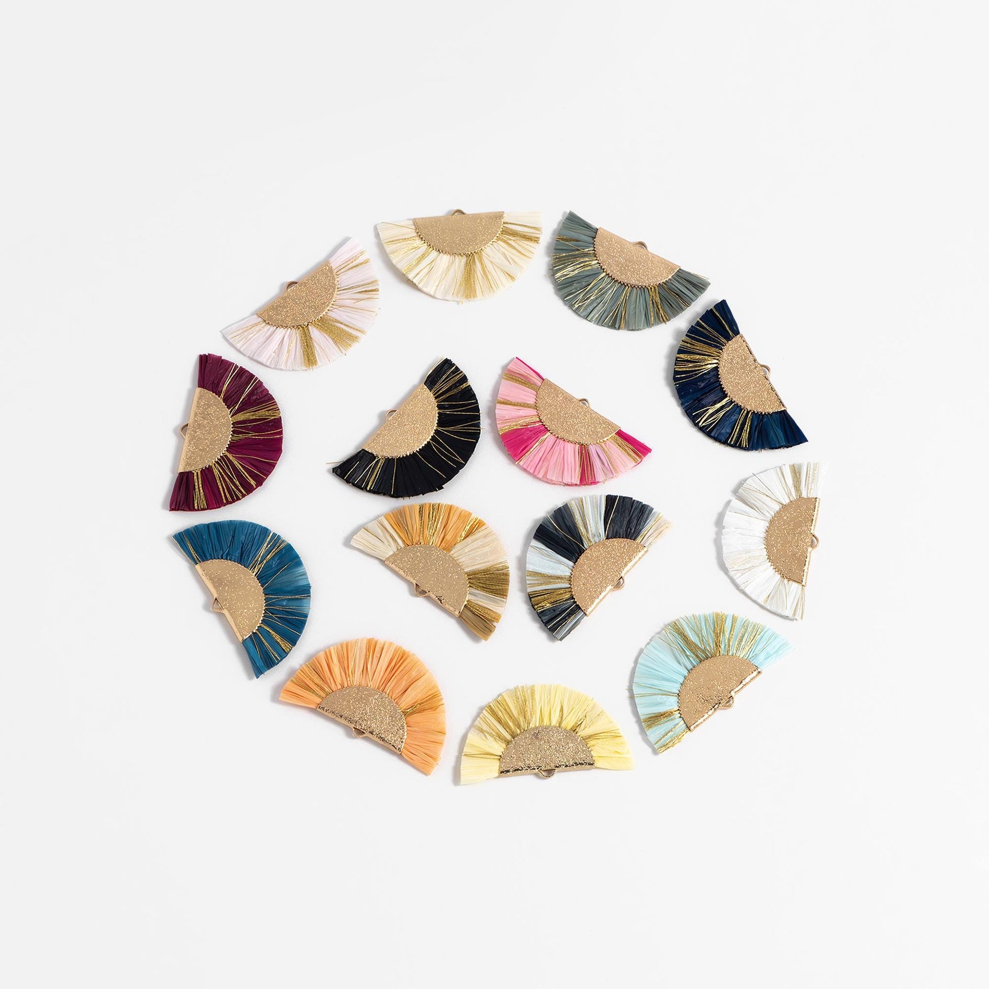 10pcs Fan Tassel Pendants 46x28mm, Raffia Tassel Charms for Earrings (FB-016)