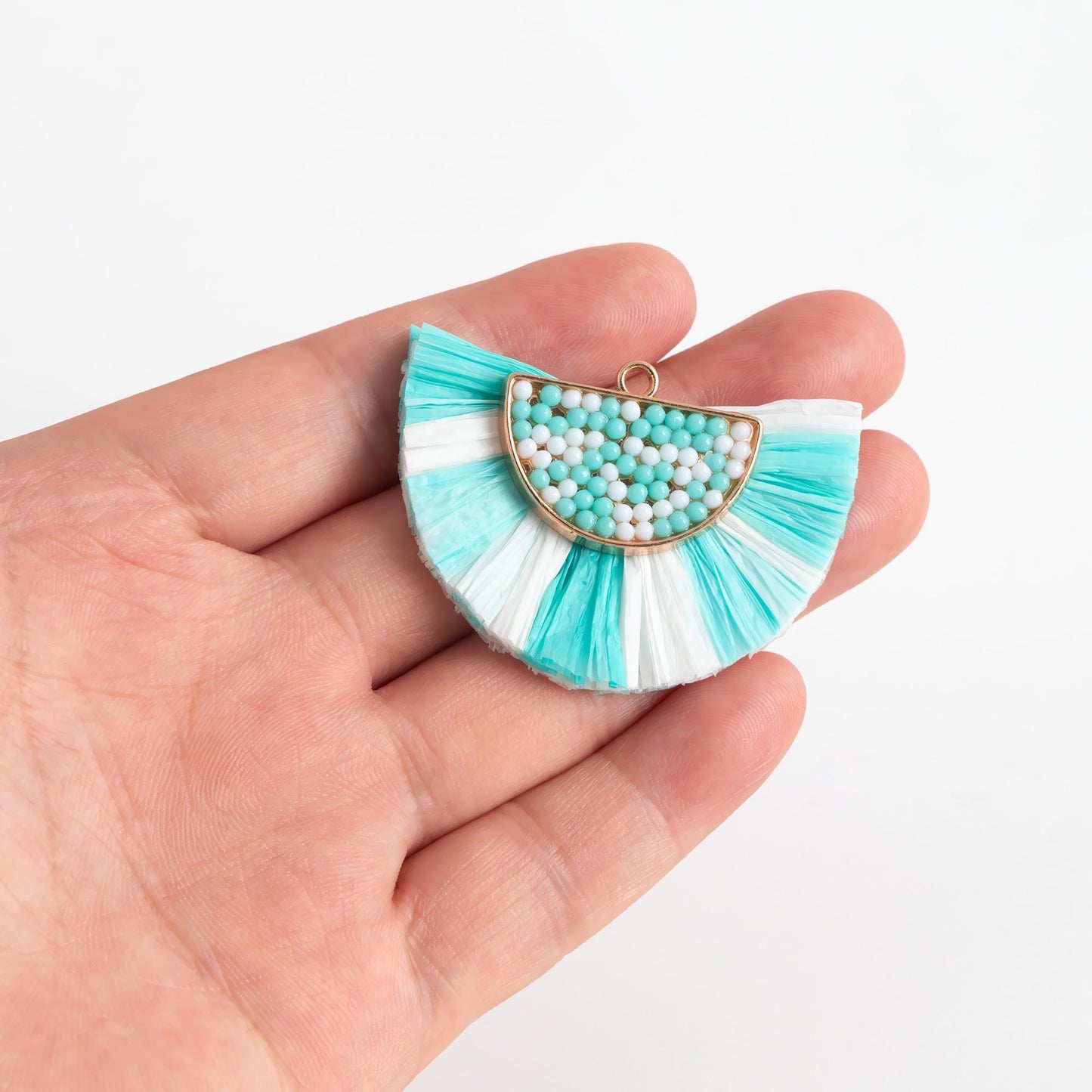 4pcs Fan Tassel Pendants 44x34mm, Beaded Raffia Tassel Charms for Earrings (FB-017)