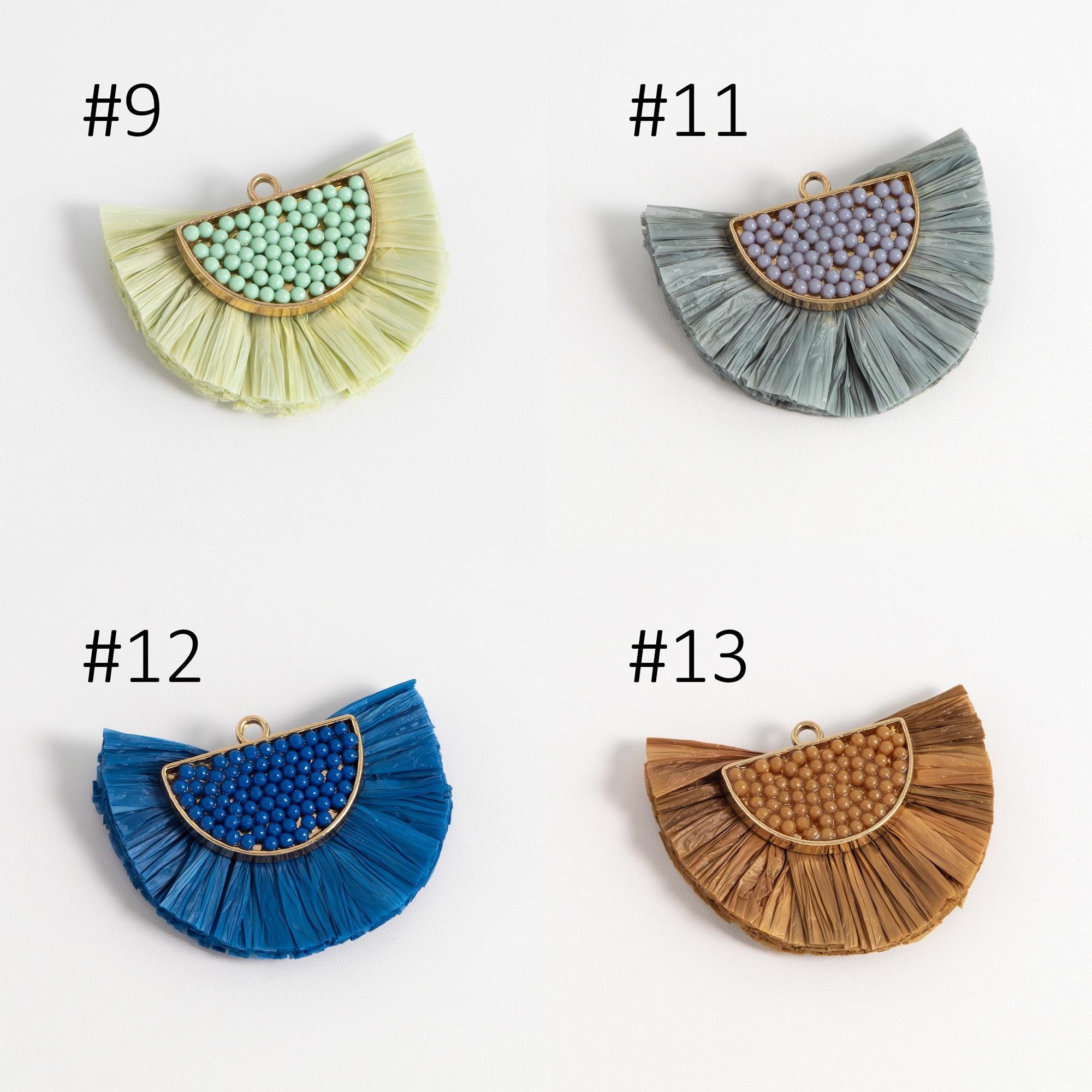 4pcs Fan Tassel Pendants 44x34mm, Beaded Raffia Tassel Charms for Earrings (FB-017)