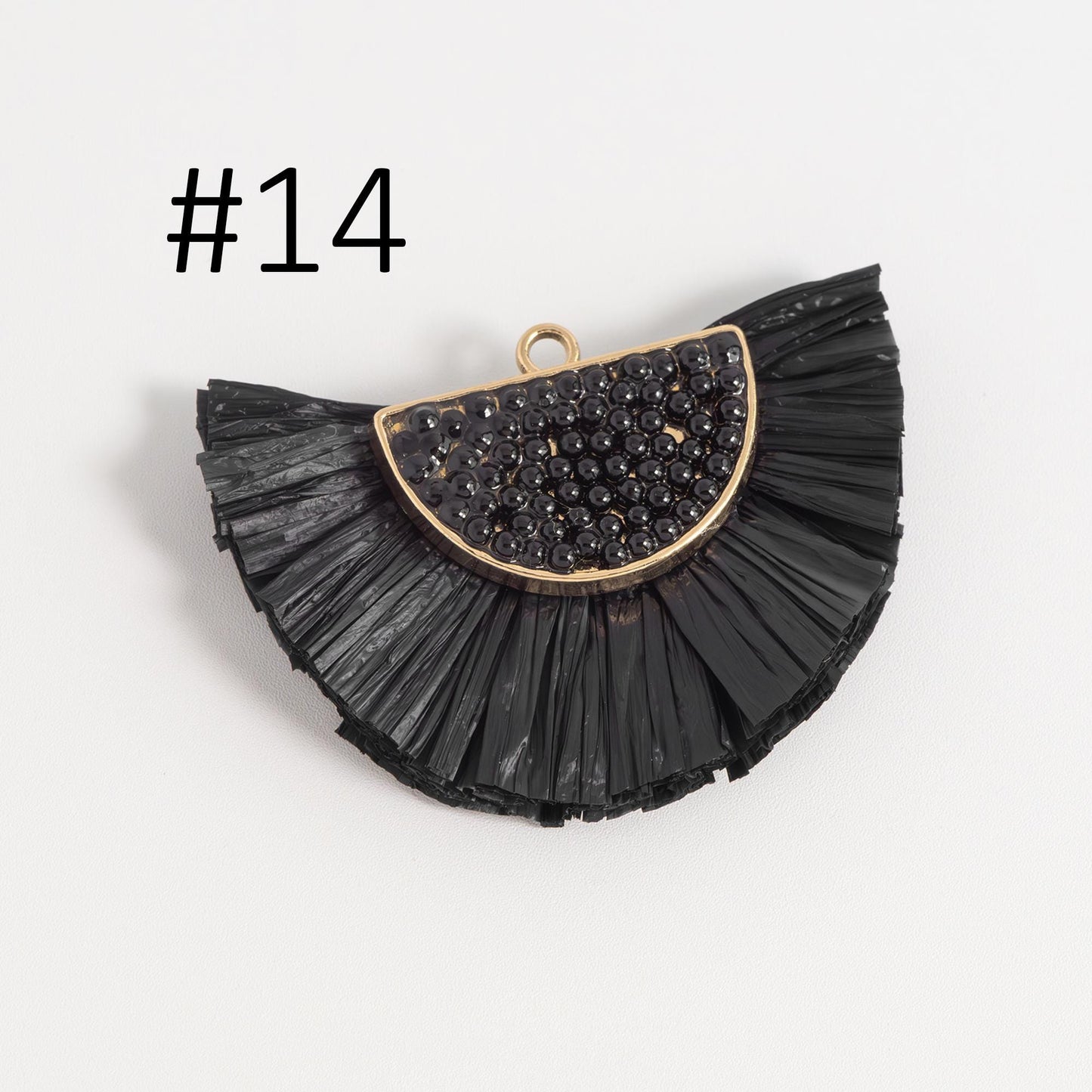 4pcs Fan Tassel Pendants 44x34mm, Beaded Raffia Tassel Charms for Earrings (FB-017)