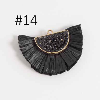 4pcs Fan Tassel Pendants 44x34mm, Beaded Raffia Tassel Charms for Earrings (FB-017)