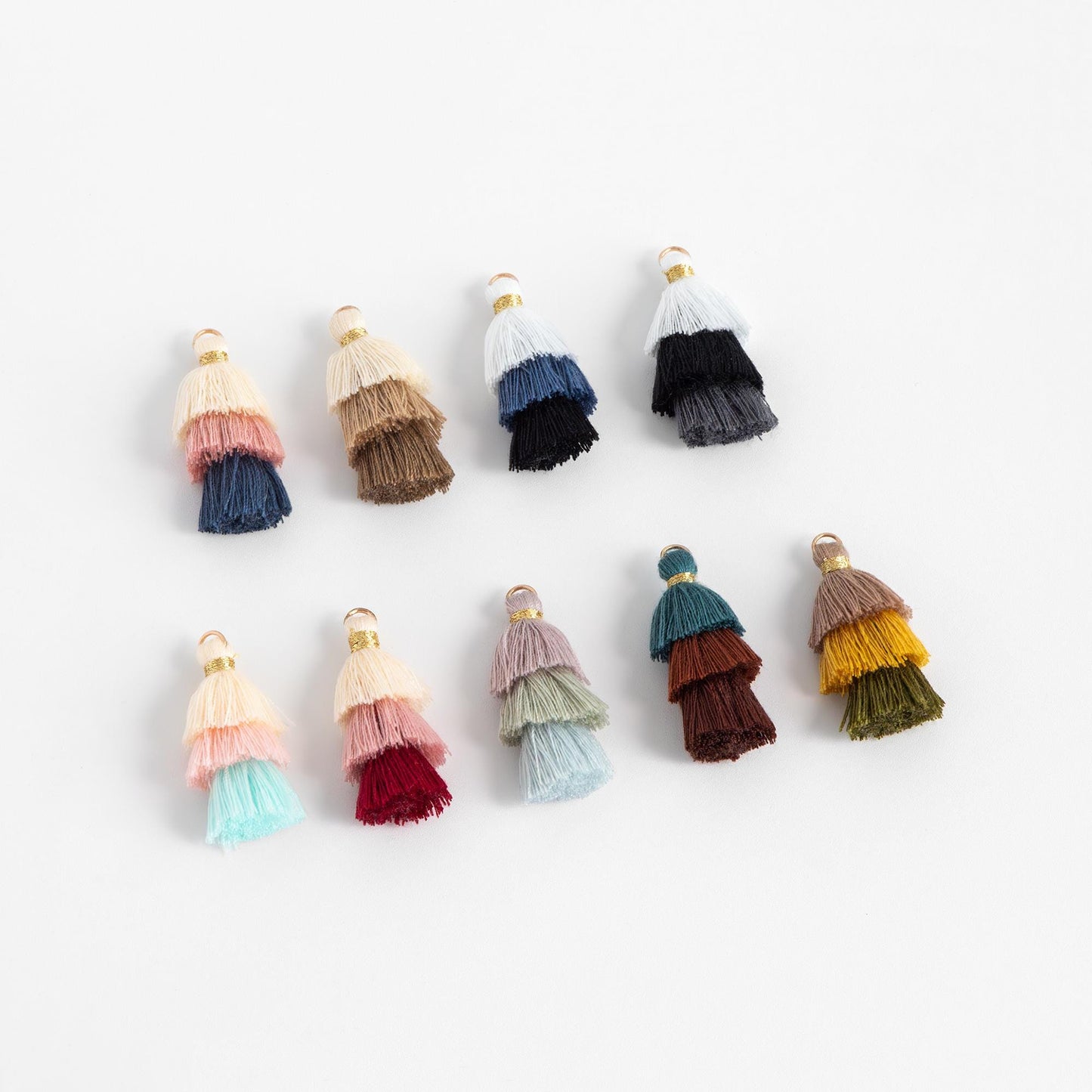 10pcs Tiered Cotton Tassels 31mm, 3 Layers Tassel Charms for Earrings, Keychain Jewelry Tassel Pendants (FB-019)