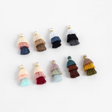 10pcs Tiered Cotton Tassels 31mm, 3 Layers Tassel Charms for Earrings, Keychain Jewelry Tassel Pendants (FB-019)