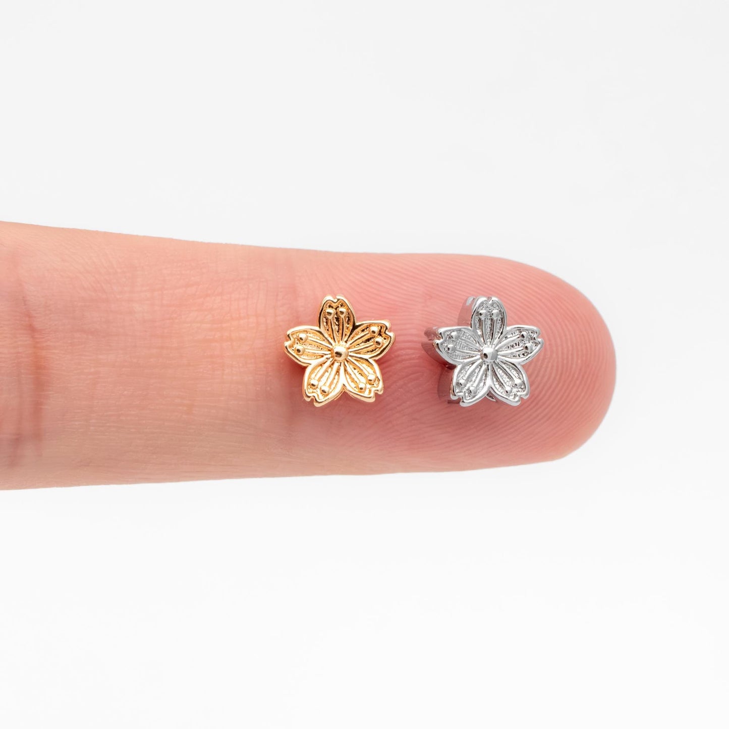 10pcs Gold/ Silver Tone Flower Spacer Beads 8mm, Real Gold/ Rhodium plated Brass Spacer Beads (GB-4670)