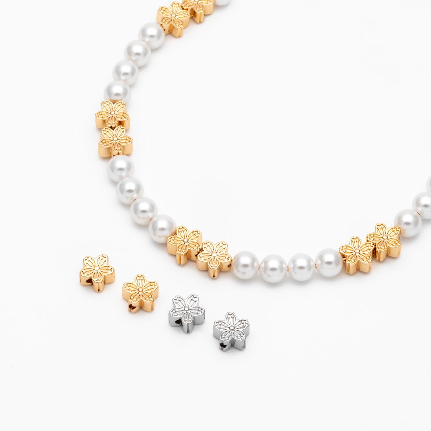 10pcs Gold/ Silver Tone Flower Spacer Beads 8mm, Real Gold/ Rhodium plated Brass Spacer Beads (GB-4670)