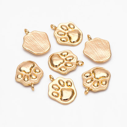 10pcs Gold/ Silver Dog or Cat Paw Charms, Gold/ Rhodium Plated Brass, Cute Paw Print Pendants (GB-3180)