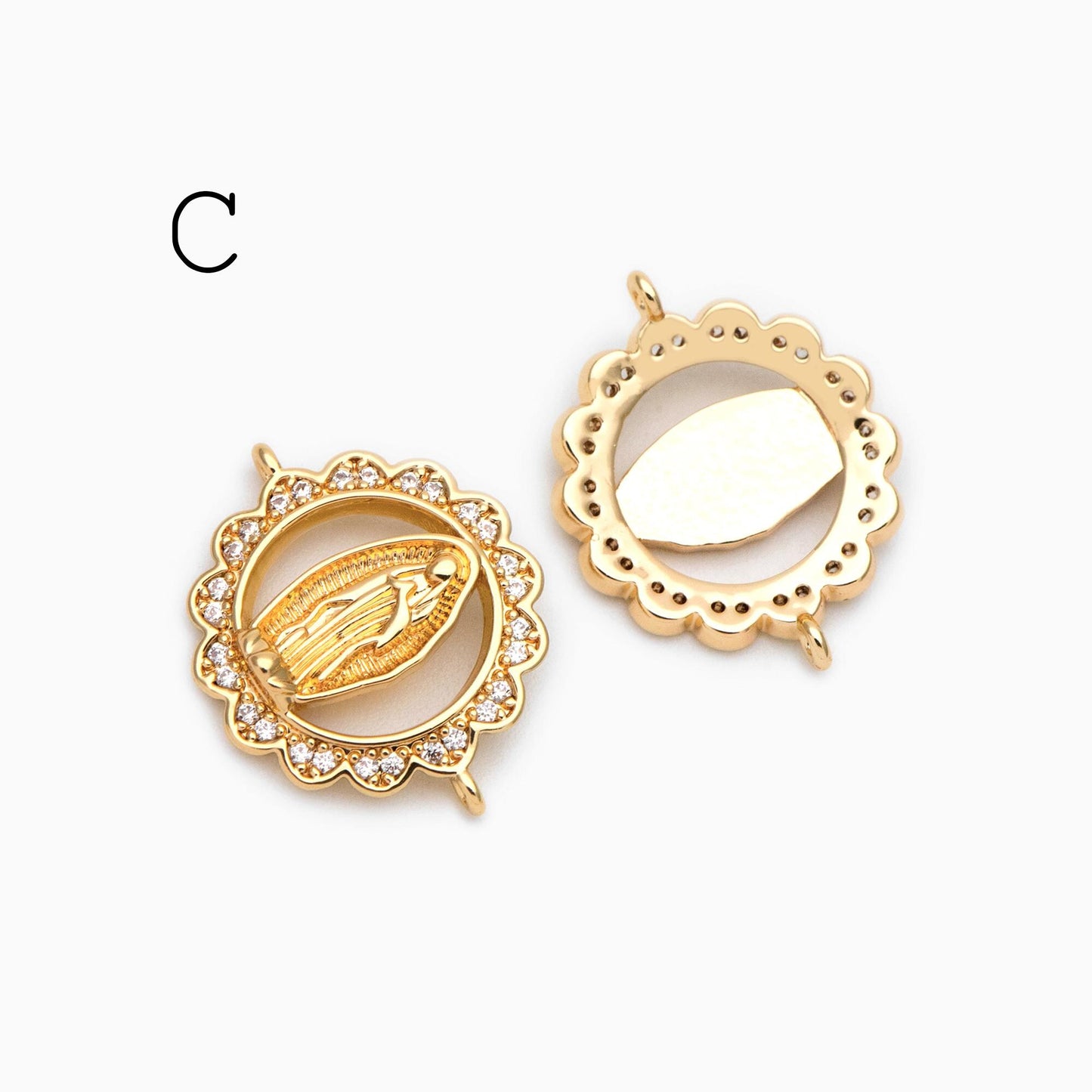 4pcs Gold Virgin Mother Mary Charm Connectors, Catholic Baptism Lady Guadalupe Charm, Medallion Religious Jewelry Craft (GB-4395)
