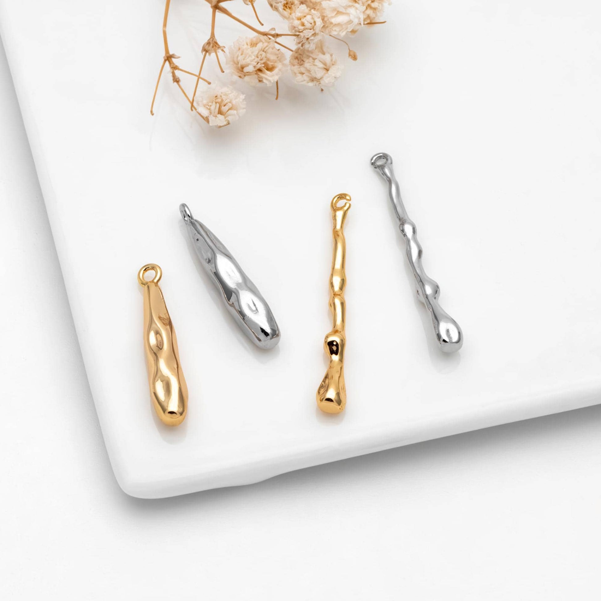 10pcs Gold/ Silver Tone Hammered Bar Charm, Jewelry Making, Diy Material, Jewelry Supplies (GB-2416)