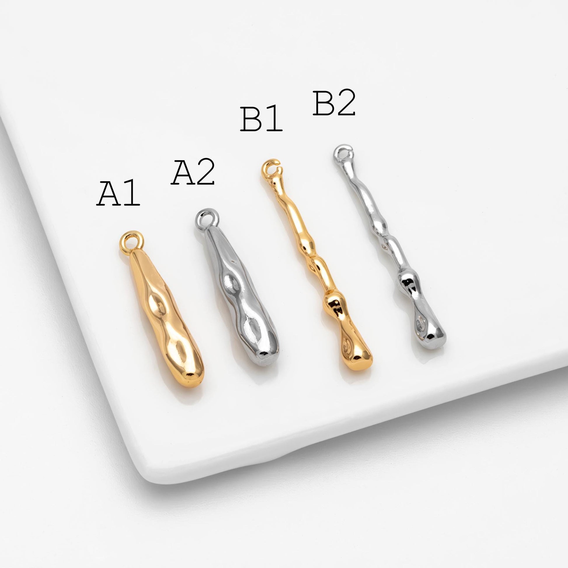 10pcs Gold/ Silver Tone Hammered Bar Charm, Jewelry Making, Diy Material, Jewelry Supplies (GB-2416)