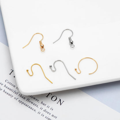 20pcs Gold/ Silver Earring Hooks, Real Gold/ Rhodium Plated Brass, Simple Earwires (GB-025)