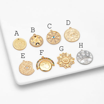 4pcs Gold/ Silver Talisman Charm, lucky charm, Lucky Medallion Pendant for Necklace Jewelry Making Supply (GB-1766)