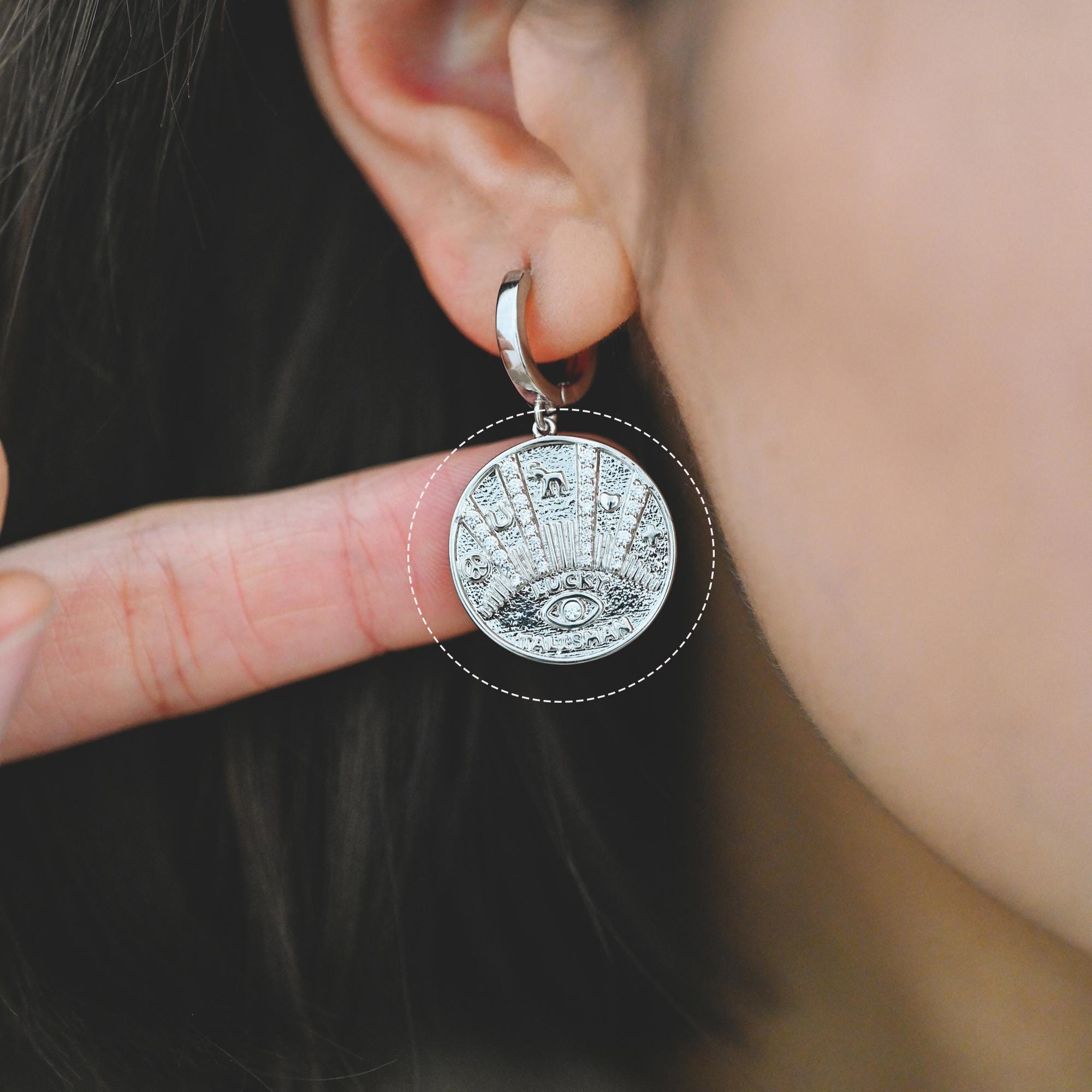 4pcs CZ Pave Gold/ Silver Tone Talisman Charm 20mm, Real Gold/ Rhodium plated Brass, Round Coin Disk Pendants (GB-1766-H)