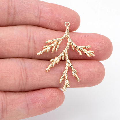 4pcs Gold Branch Charms , Real Gold Plated Brass, Christmas Pendants, Jewelry Making, Diy Material, Jewelry Supplies (GB-2672)
