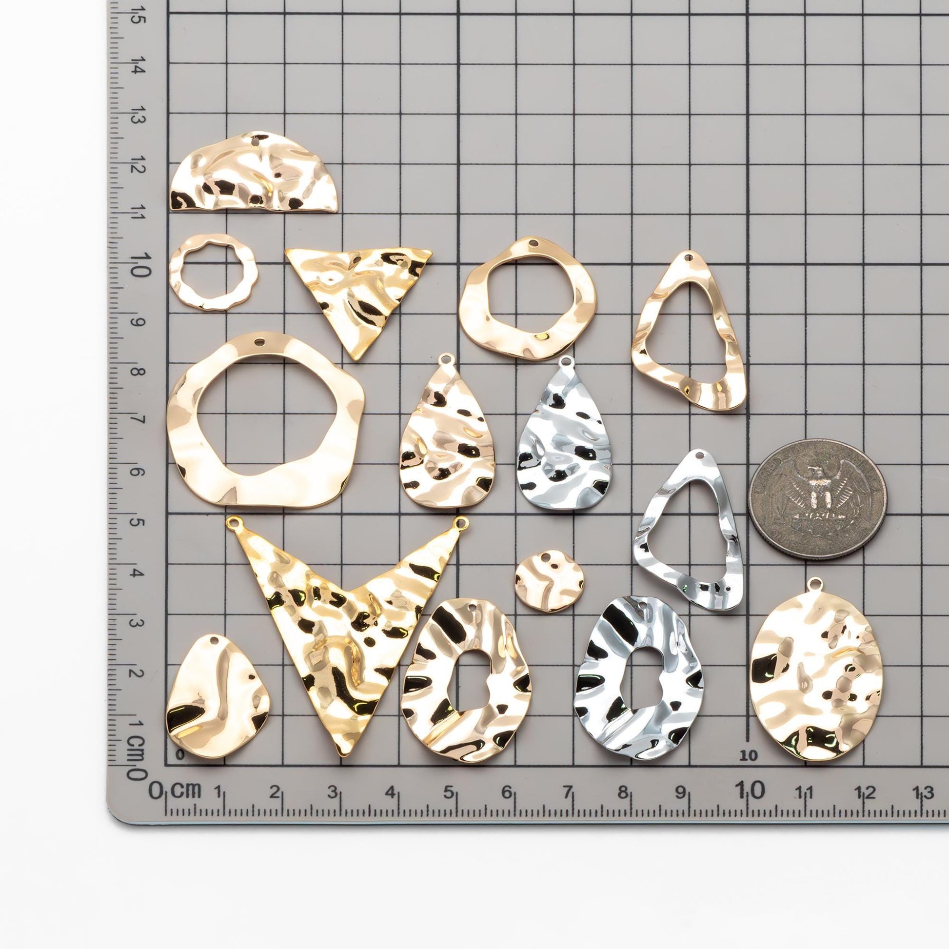 10pcs Gold/ Silver Tone Hammered Geometric Charms , Gold/ Rhodium plated Brass, Polished Earring Pendants (GB-402)