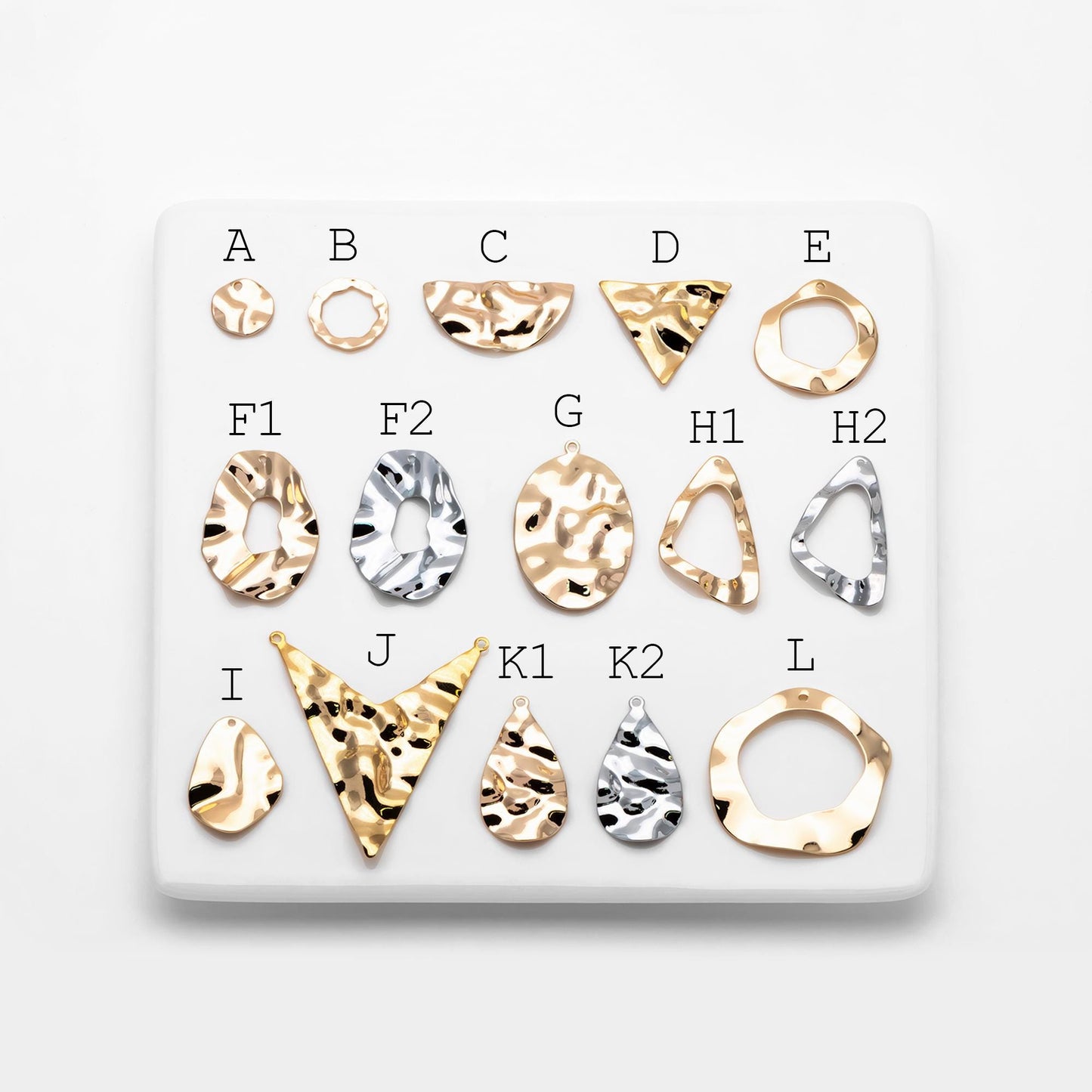10pcs Gold/ Silver Tone Hammered Geometric Charms , Gold/ Rhodium plated Brass, Polished Earring Pendants (GB-402)