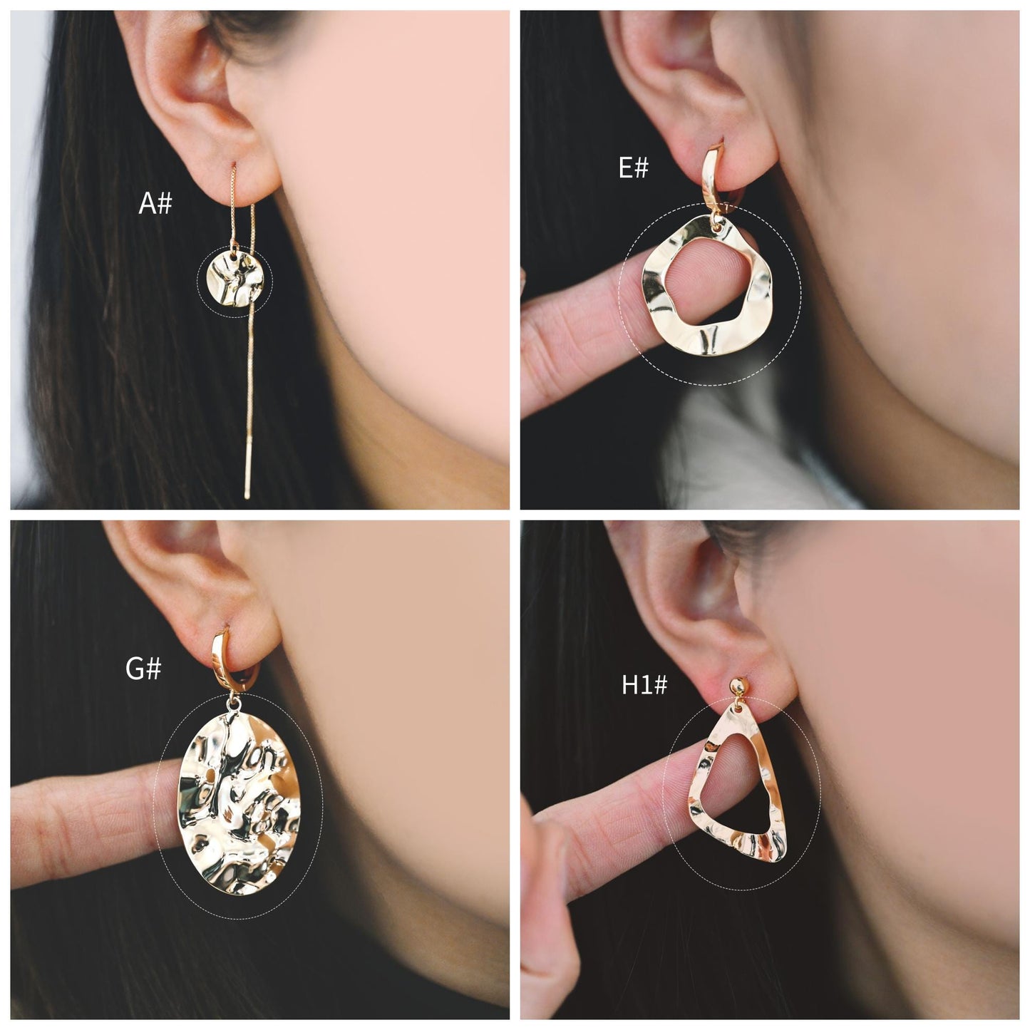 10pcs Gold/ Silver Tone Hammered Geometric Charms , Gold/ Rhodium plated Brass, Polished Earring Pendants (GB-402)