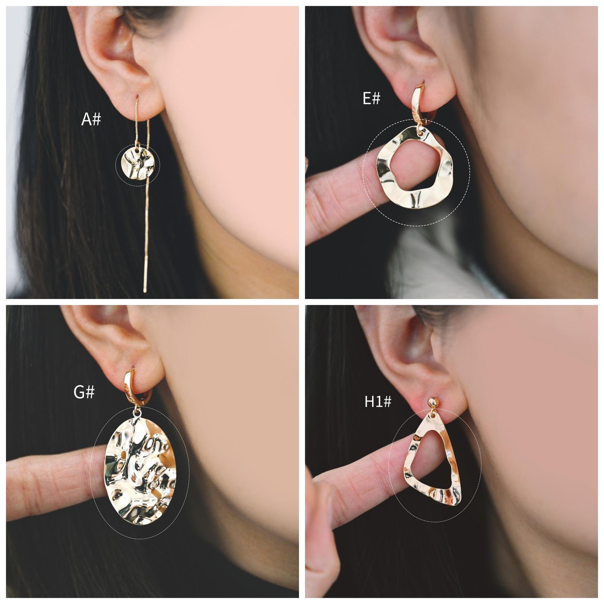 10pcs Gold/ Silver Tone Hammered Geometric Charms , Gold/ Rhodium plated Brass, Polished Earring Pendants (GB-402)