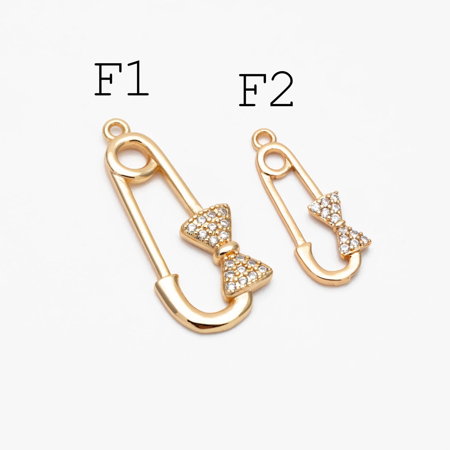 4pcs CZ Pave Safety Pin Charm Connectors , Gold Plated Brass Safety Pin Charm Pendants (GB-1827)