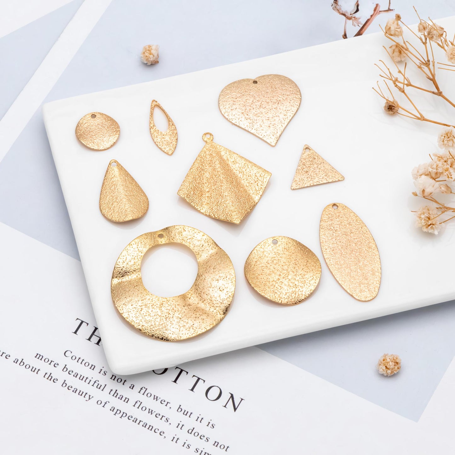 10pcs Gold Geometric Charms, Gold plated Brass Rustic Pendants, Lead Nickel Free (GB-265)