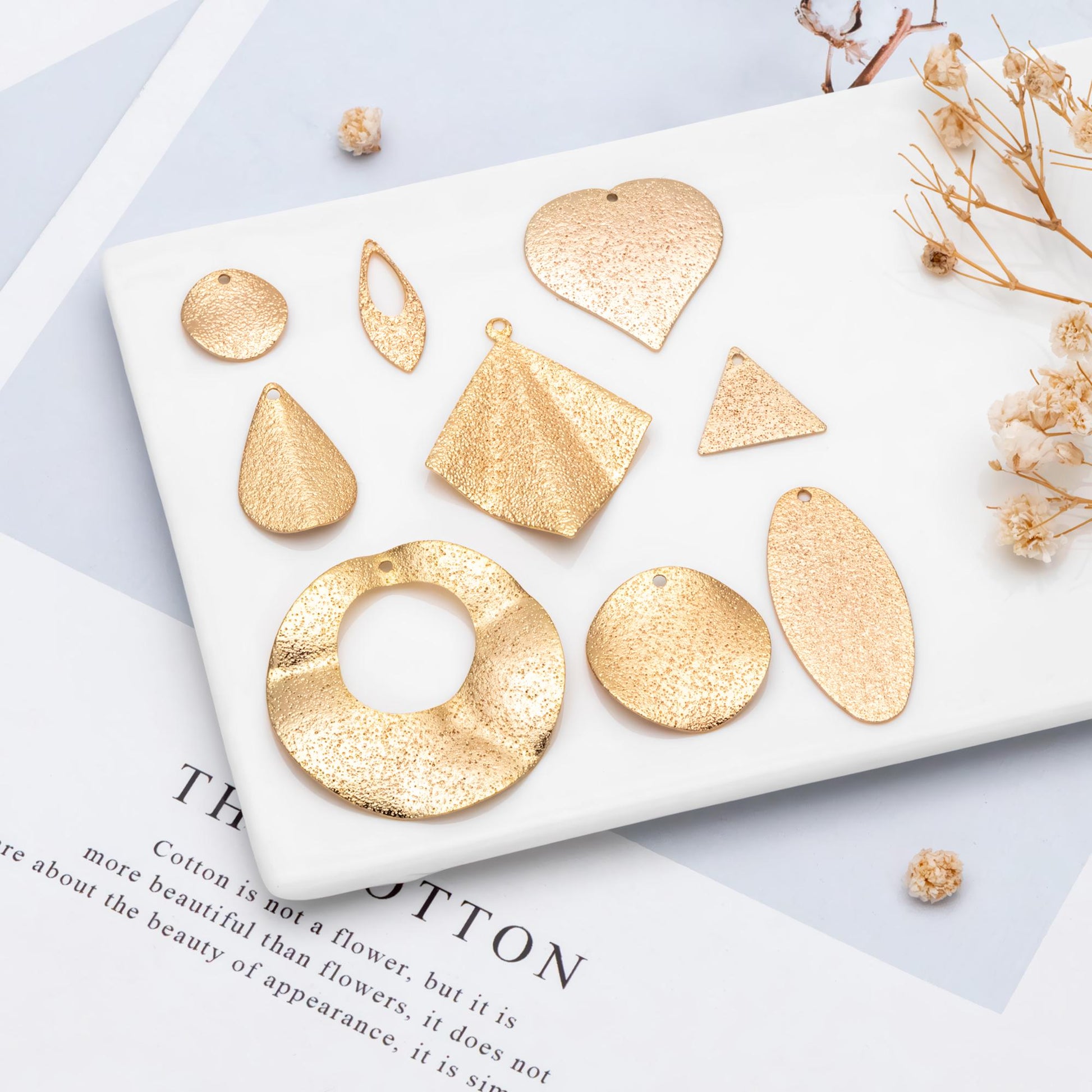 10pcs Gold Geometric Charms, Gold plated Brass Rustic Pendants, Lead Nickel Free (GB-265)