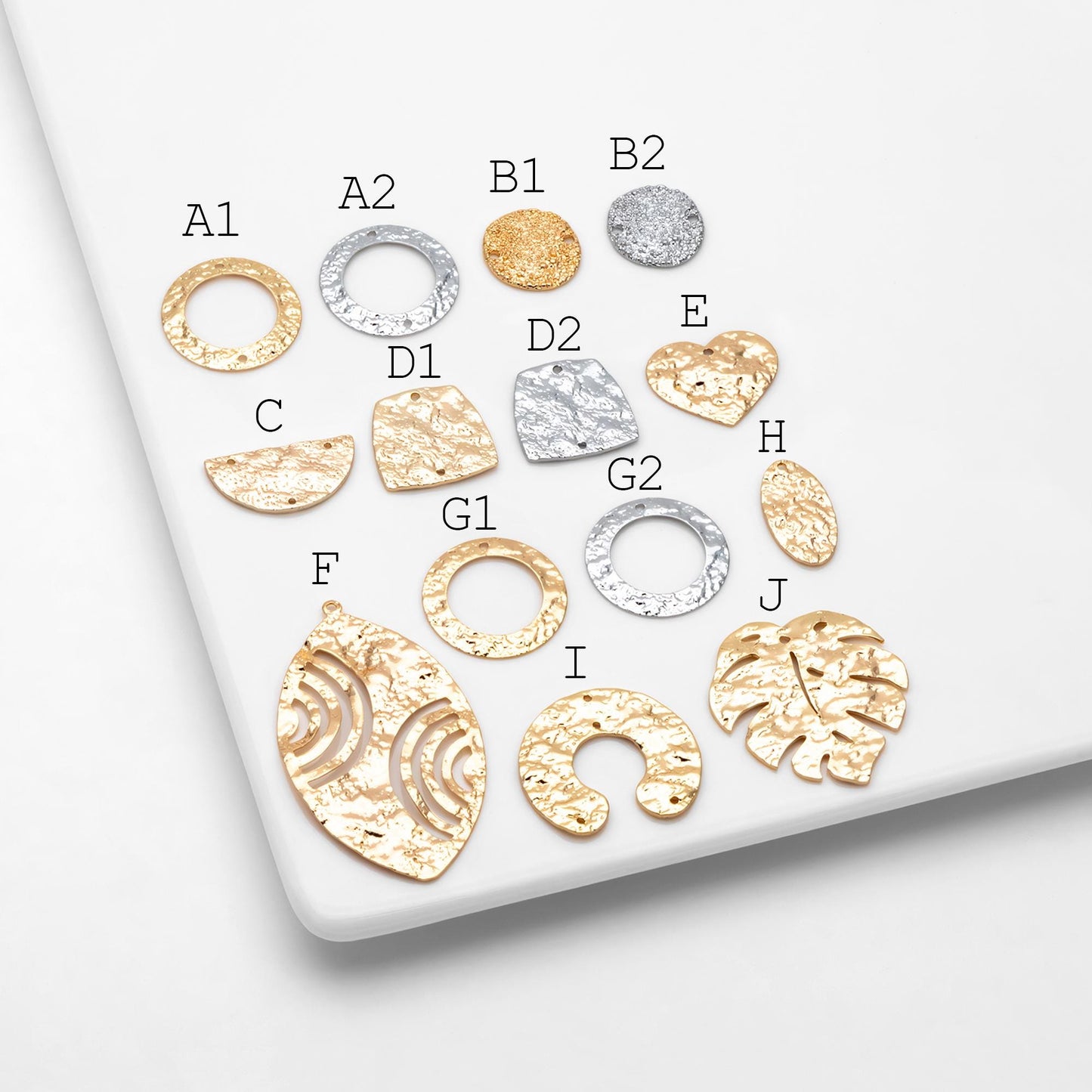 10pcs Gold/ Silver Tone Hammered Charm Connectors, Gold/ Rhodium plated Brass, Rustic Geometric Pendents (GB-1422)