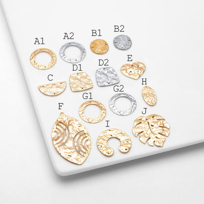 10pcs Gold/ Silver Tone Hammered Charm Connectors, Gold/ Rhodium plated Brass, Rustic Geometric Pendents (GB-1422)