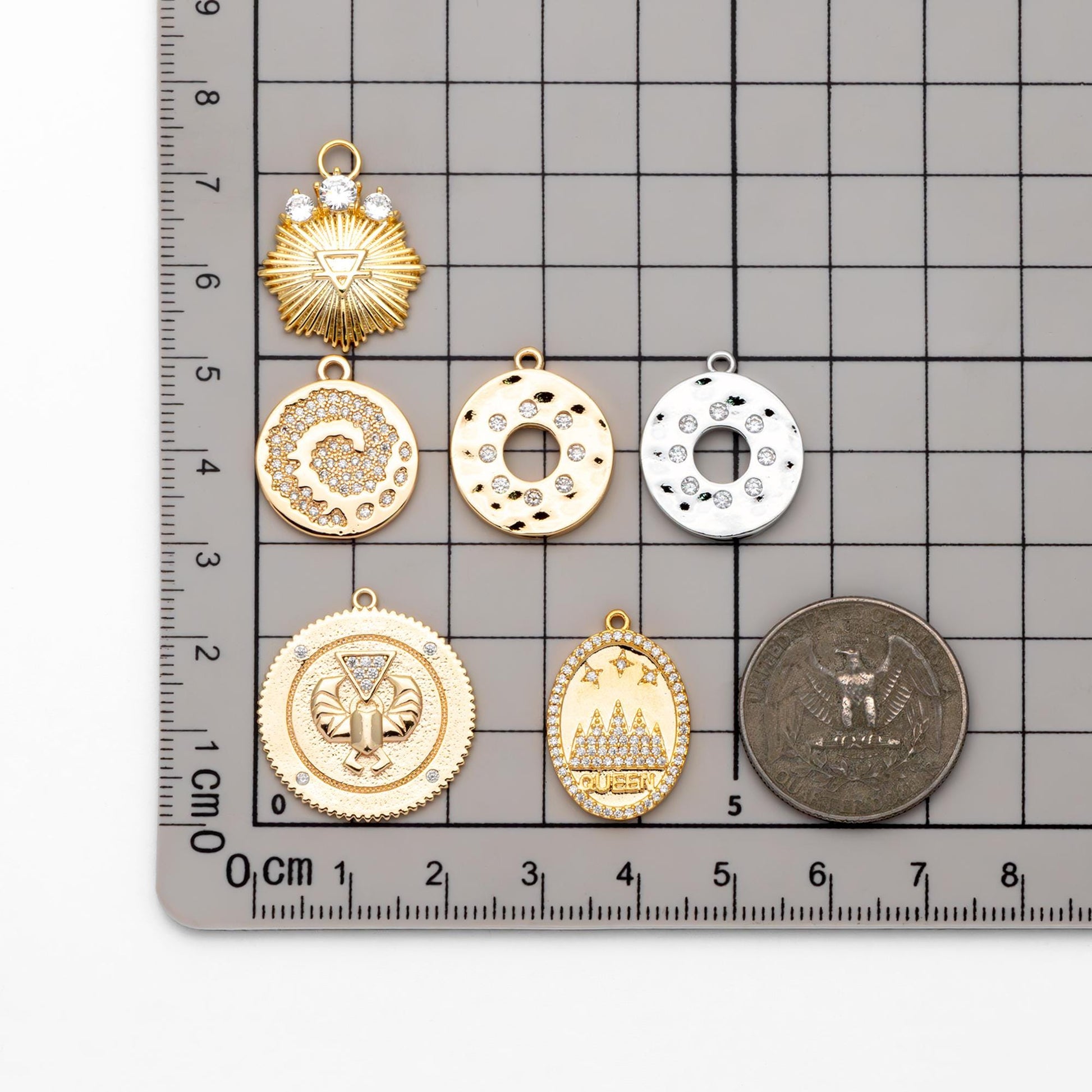 4pcs CZ pave Gold/ Silver Tone Round Oval Charm, 18K Gold/ Rhodium plated Brass, Rhinestone Earring Charm (GB-1872)