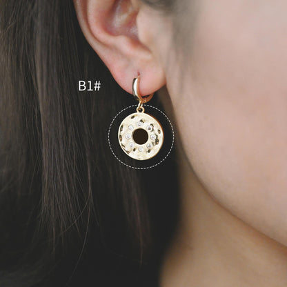 4pcs CZ pave Gold/ Silver Tone Round Oval Charm, 18K Gold/ Rhodium plated Brass, Rhinestone Earring Charm (GB-1872)