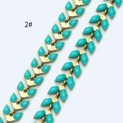 Mint Green Enamel Brass Arrow Chain 6mm, Flat Chevron Chain, Herringbone Fish bone Designer Chain (#LK-048)/ 1 Meter=3.3ft