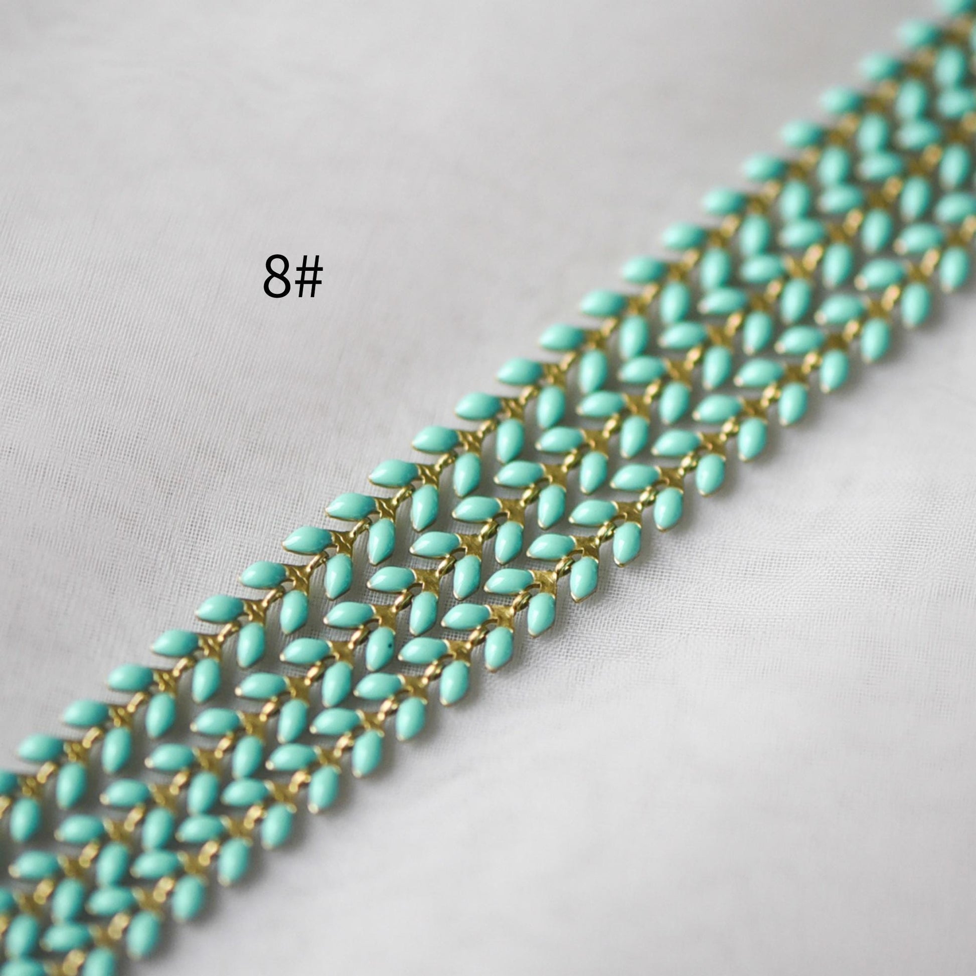 Mint Green Enamel Brass Arrow Chain 6mm, Flat Chevron Chain, Herringbone Fish bone Designer Chain (#LK-048)/ 1 Meter=3.3ft