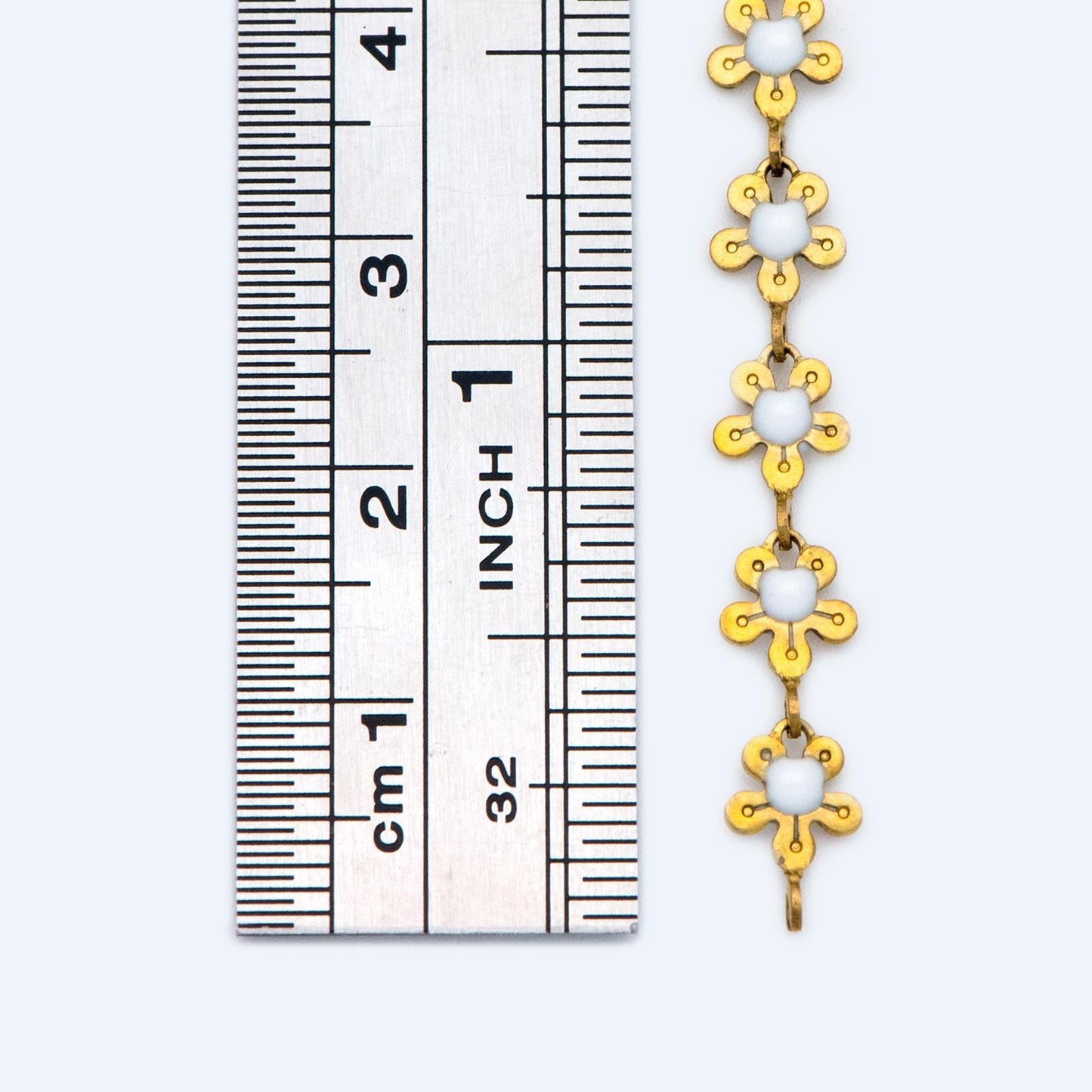 Enamel Flower Chain, Unplated Raw Brass Designer Chain 6mm, Floral Link Chain Findings, White (#LK-392)/ 1 Meter=3.3ft