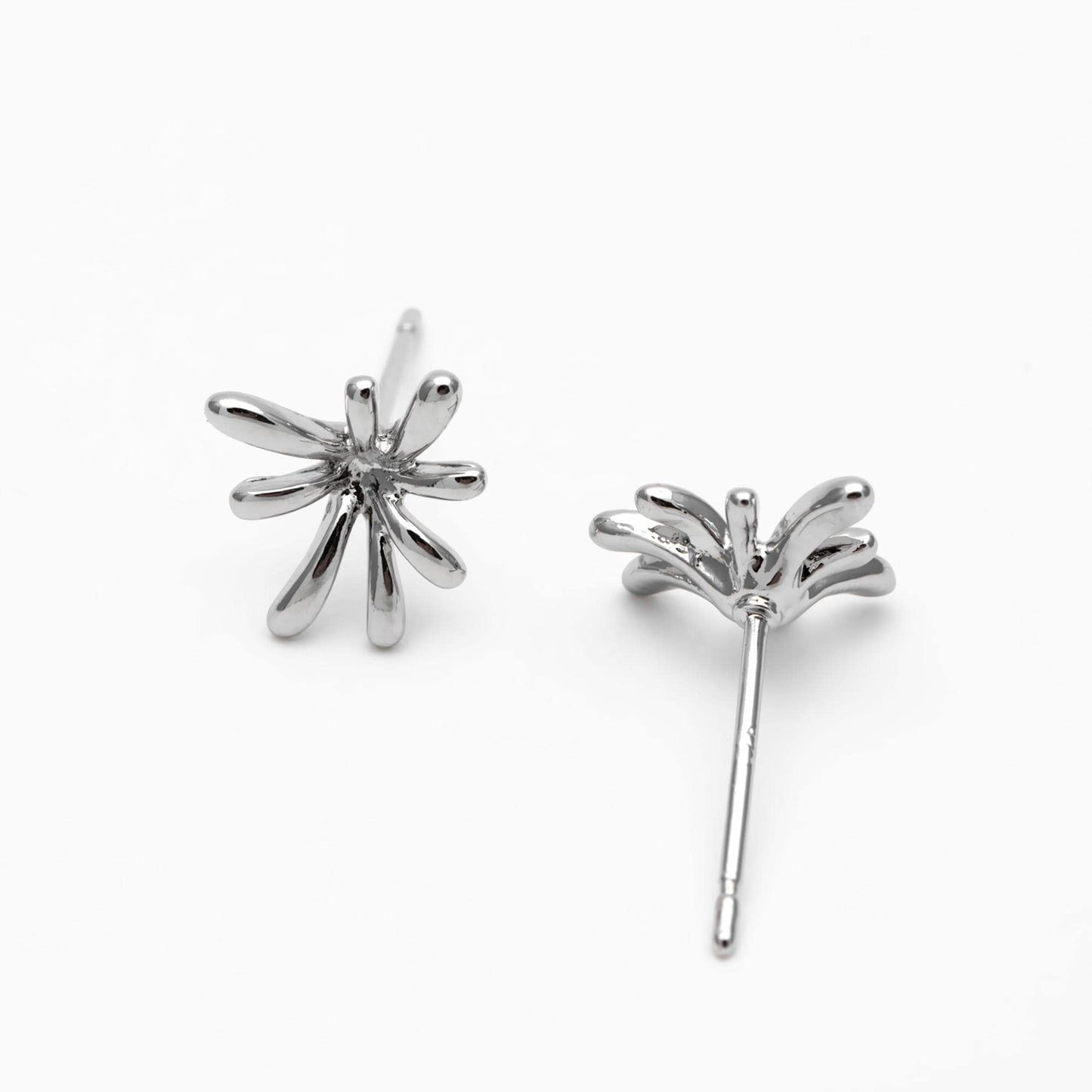10pcs Gold/ Silver Tone Fireworks Earrings, Gold/ Rhodium Plated Brass, Flower Stud Earrings (GB-4671)