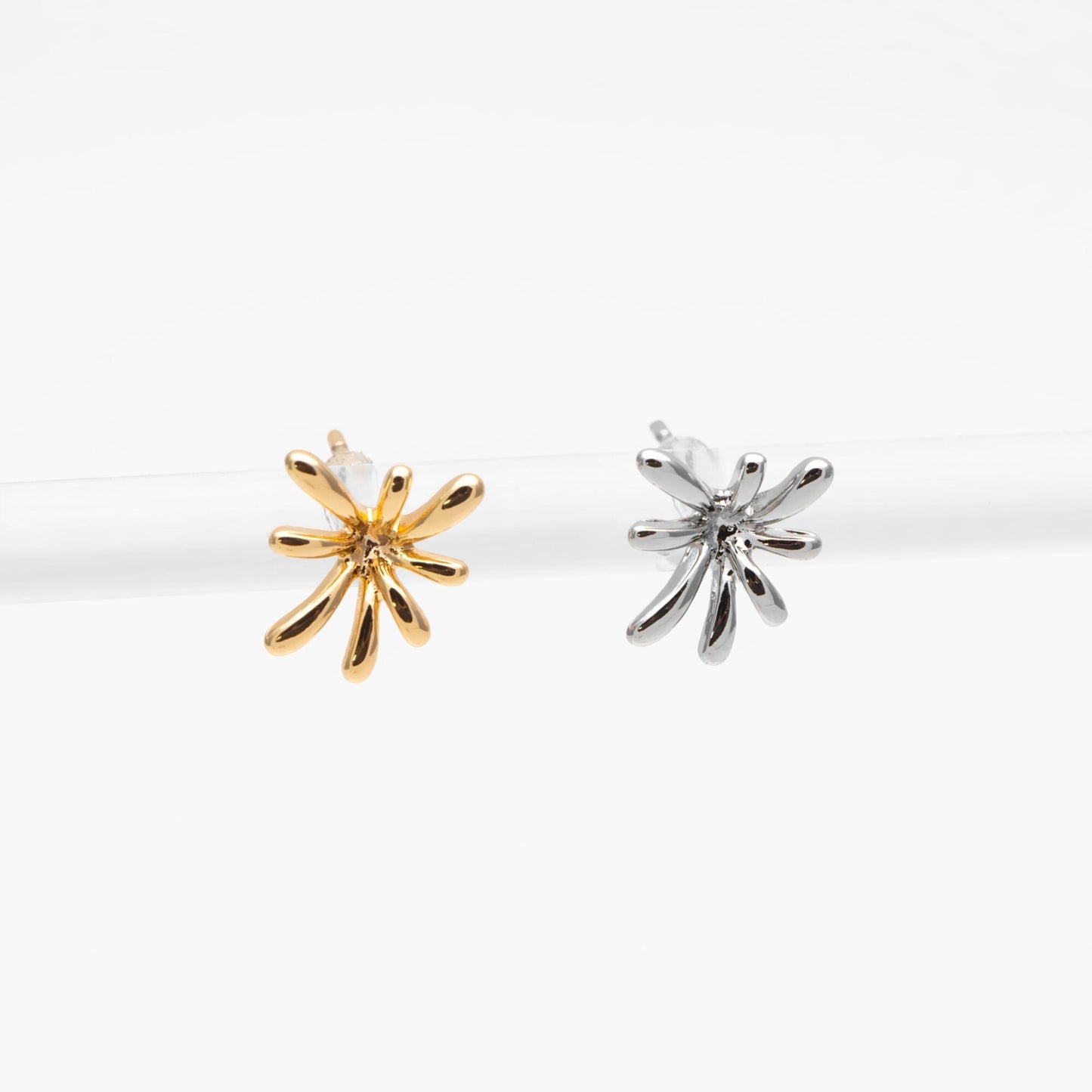 10pcs Gold/ Silver Tone Fireworks Earrings, Gold/ Rhodium Plated Brass, Flower Stud Earrings (GB-4671)