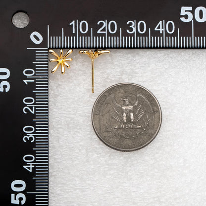 10pcs Gold/ Silver Tone Fireworks Earrings, Gold/ Rhodium Plated Brass, Flower Stud Earrings (GB-4671)