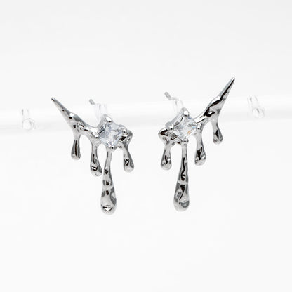 4pcs Gold/ Silver CZ Pave Dripping Earrings, Melting Earrings, Liquid Earring, Irregular Dripping, Unique Earrings (GB-3600)