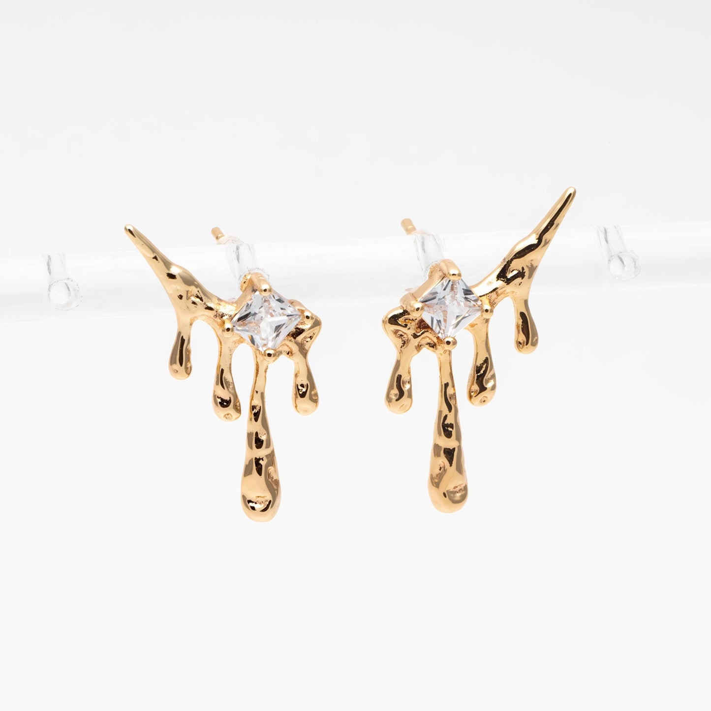 4pcs Gold/ Silver CZ Pave Dripping Earrings, Melting Earrings, Liquid Earring, Irregular Dripping, Unique Earrings (GB-3600)