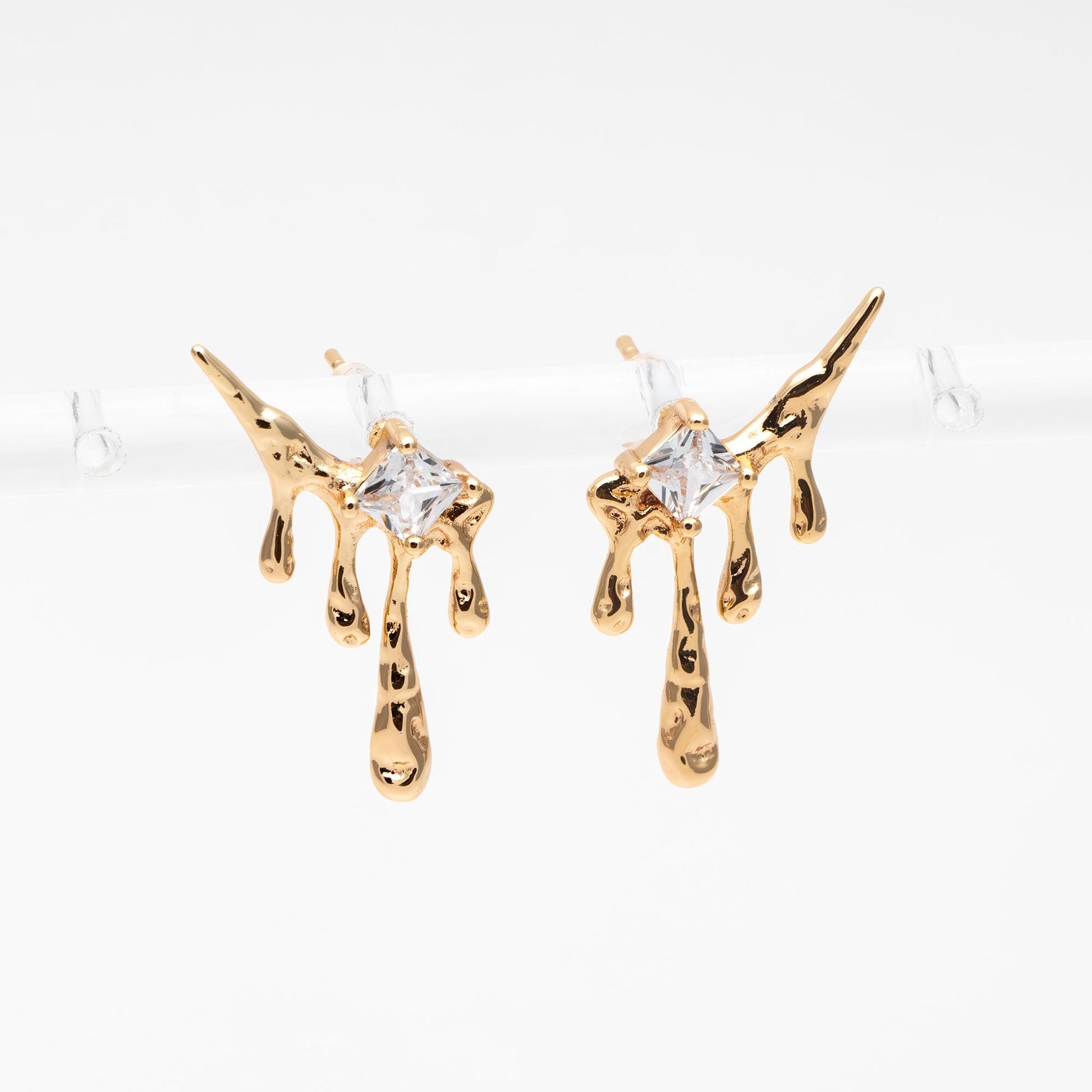 4pcs Gold/ Silver CZ Pave Dripping Earrings, Melting Earrings, Liquid Earring, Irregular Dripping, Unique Earrings (GB-3600)