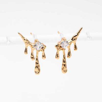 4pcs Gold/ Silver CZ Pave Dripping Earrings, Melting Earrings, Liquid Earring, Irregular Dripping, Unique Earrings (GB-3600)