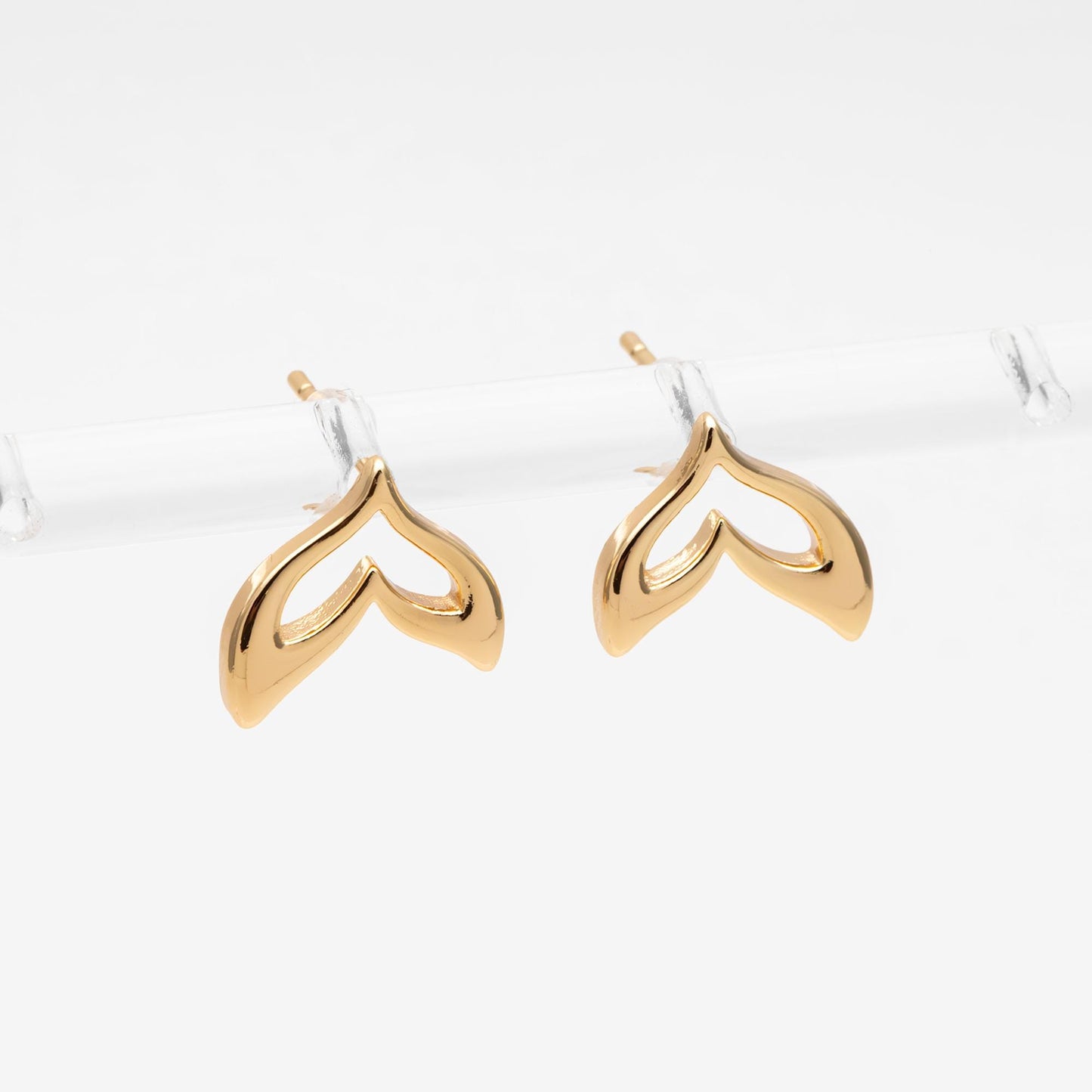 10pcs Gold Whale Tail Earrings, Real Gold Plated Brass, Fish Tail Stud Earrings (#GB-4678)