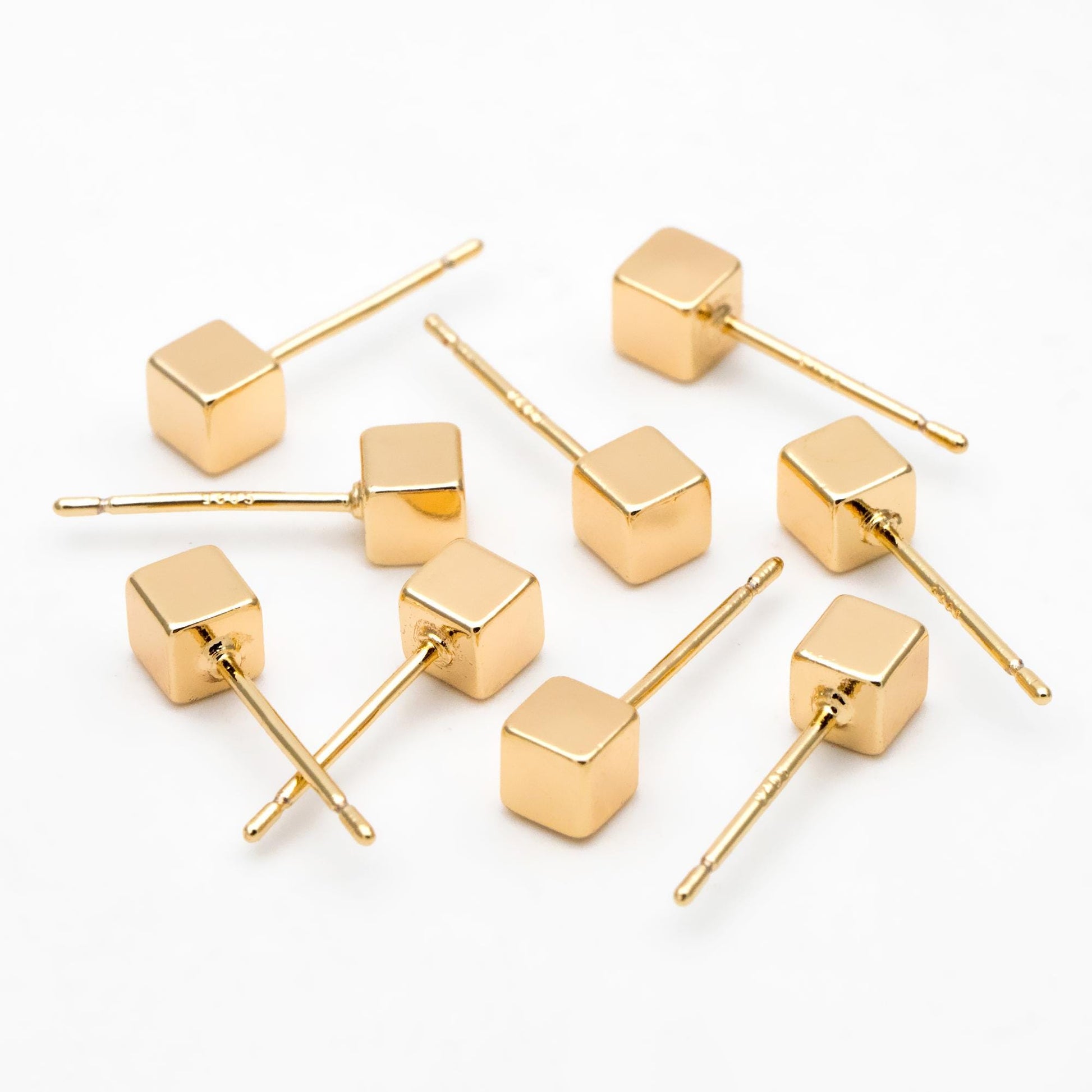 10pcs Gold Minimalist Cube Ear Posts 3mm/4mm, Gold Plated Brass Geometric Stud Earrings (GB-3335)