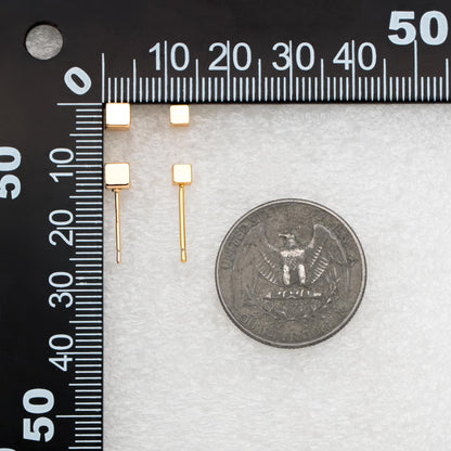 10pcs Gold Minimalist Cube Ear Posts 3mm/4mm, Gold Plated Brass Geometric Stud Earrings (GB-3335)