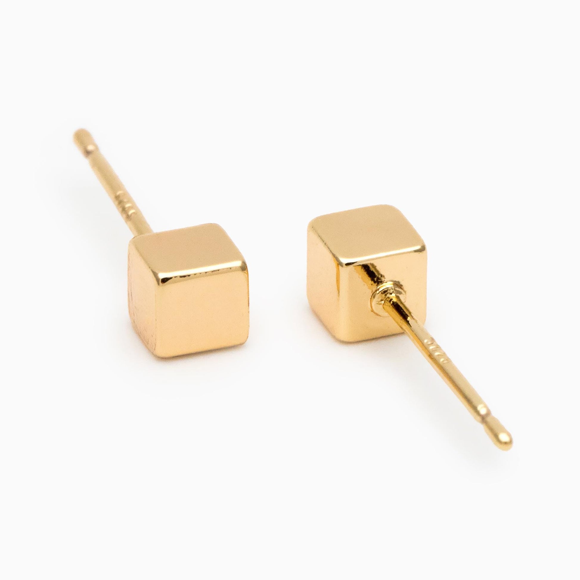 10pcs Gold Minimalist Cube Ear Posts 3mm/4mm, Gold Plated Brass Geometric Stud Earrings (GB-3335)