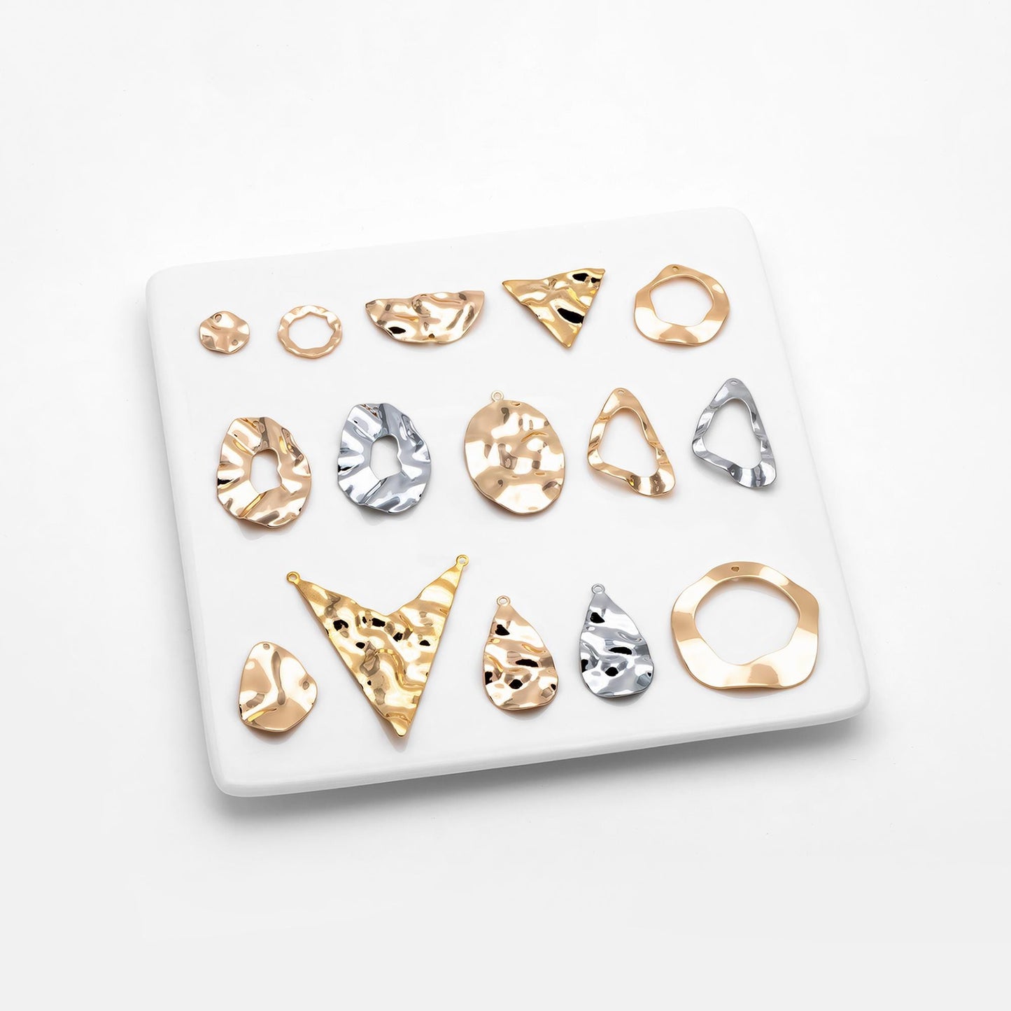 10pcs Gold/ Silver Tone Hammered Geometric Charms , Gold/ Rhodium plated Brass, Polished Earring Pendants (GB-402)