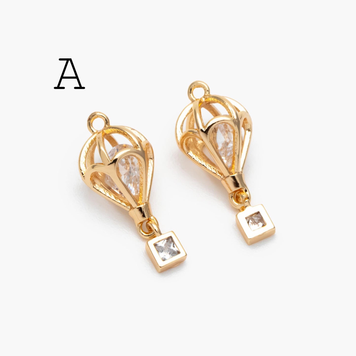 4pcs Gold Hot Air Balloon Charms with Cubic Zirconia, Jewelry Making, Diy Material, Jewelry Supplies (GB-3105)