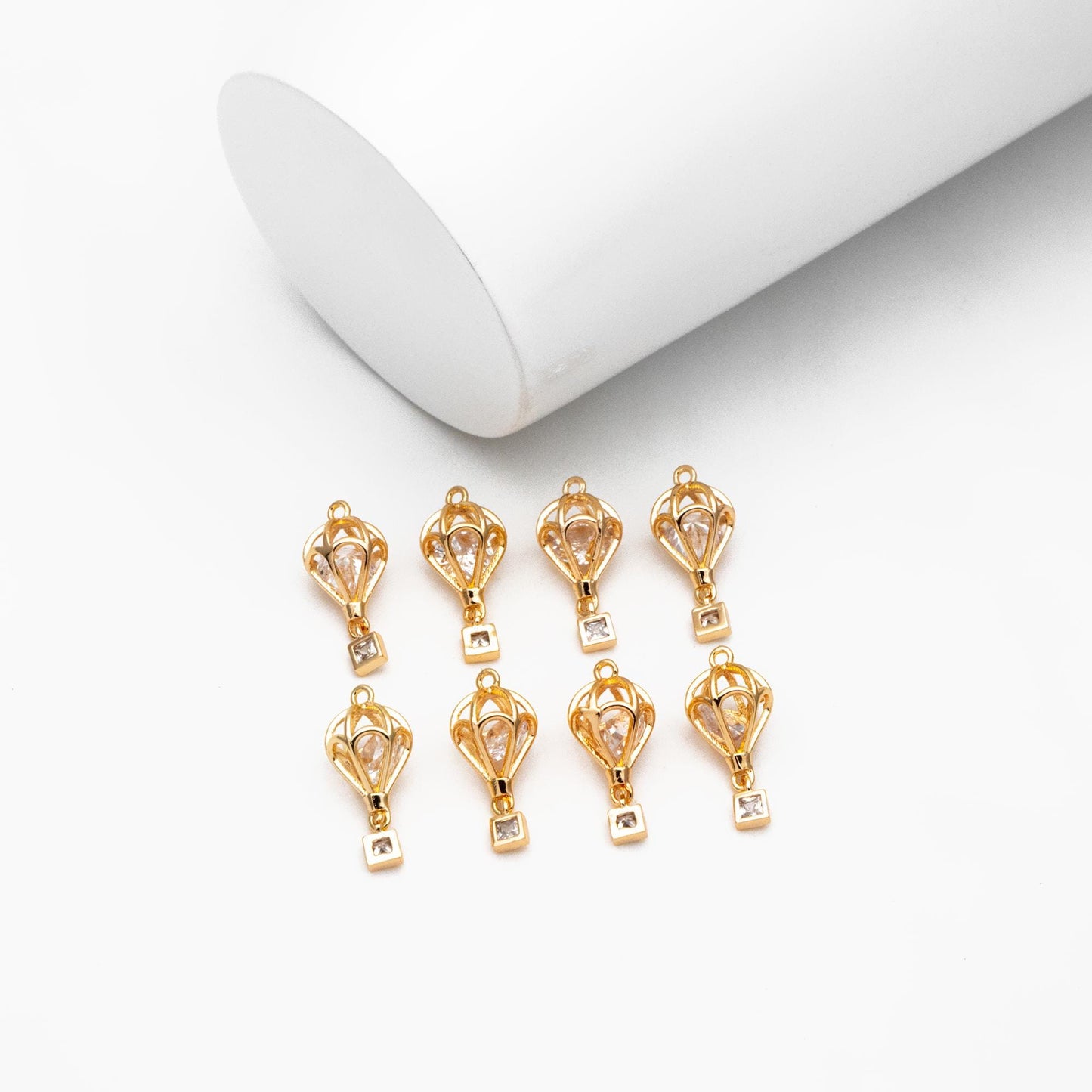 4pcs Gold Hot Air Balloon Charms with Cubic Zirconia, Jewelry Making, Diy Material, Jewelry Supplies (GB-3105)